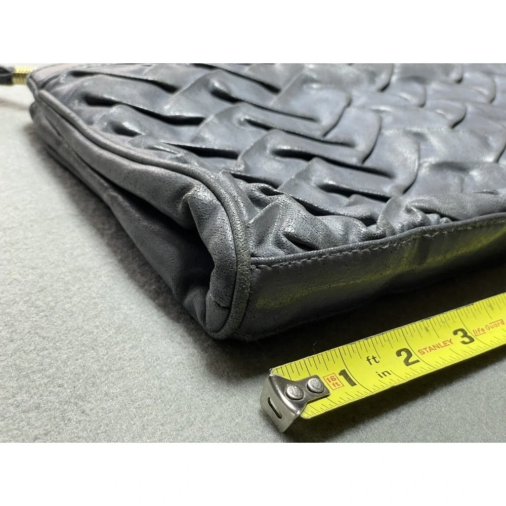 Vintage Womens Handbag Gray Faux Leather Clutch Quilted Zipper Big Rock Glam 80s